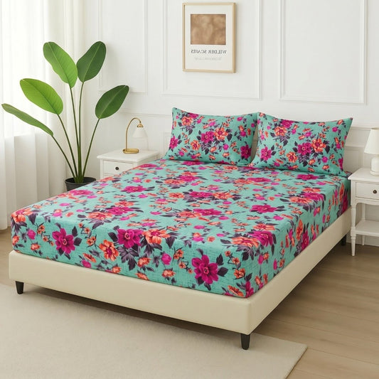 Aqua Bloom - Fitted Bedsheet Set - Zaraish.com