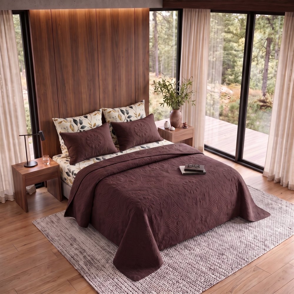 Autumn Whisper Brown Bedspread - 6 Pcs - Zaraish.com
