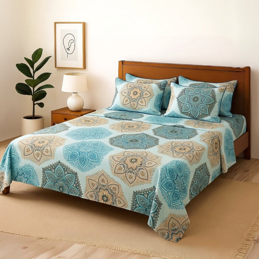 Azure Mandala Mosaic - Bedsheet With 4 Pillow Covers - Zaraish.com