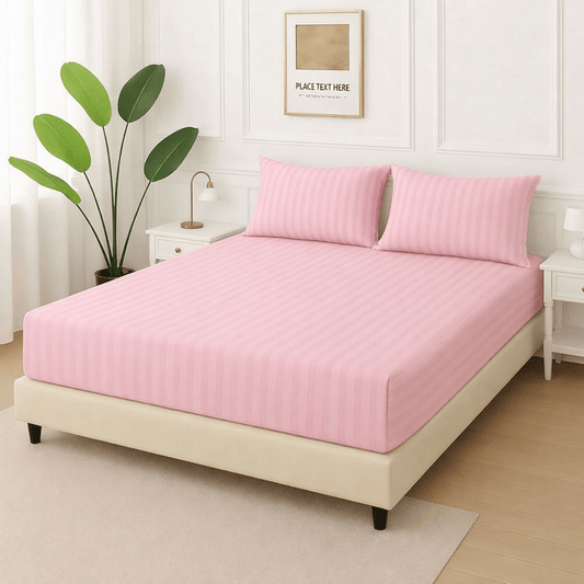 BABY PINK STRIPES - Fitted Bedsheet Set - Zaraish.com