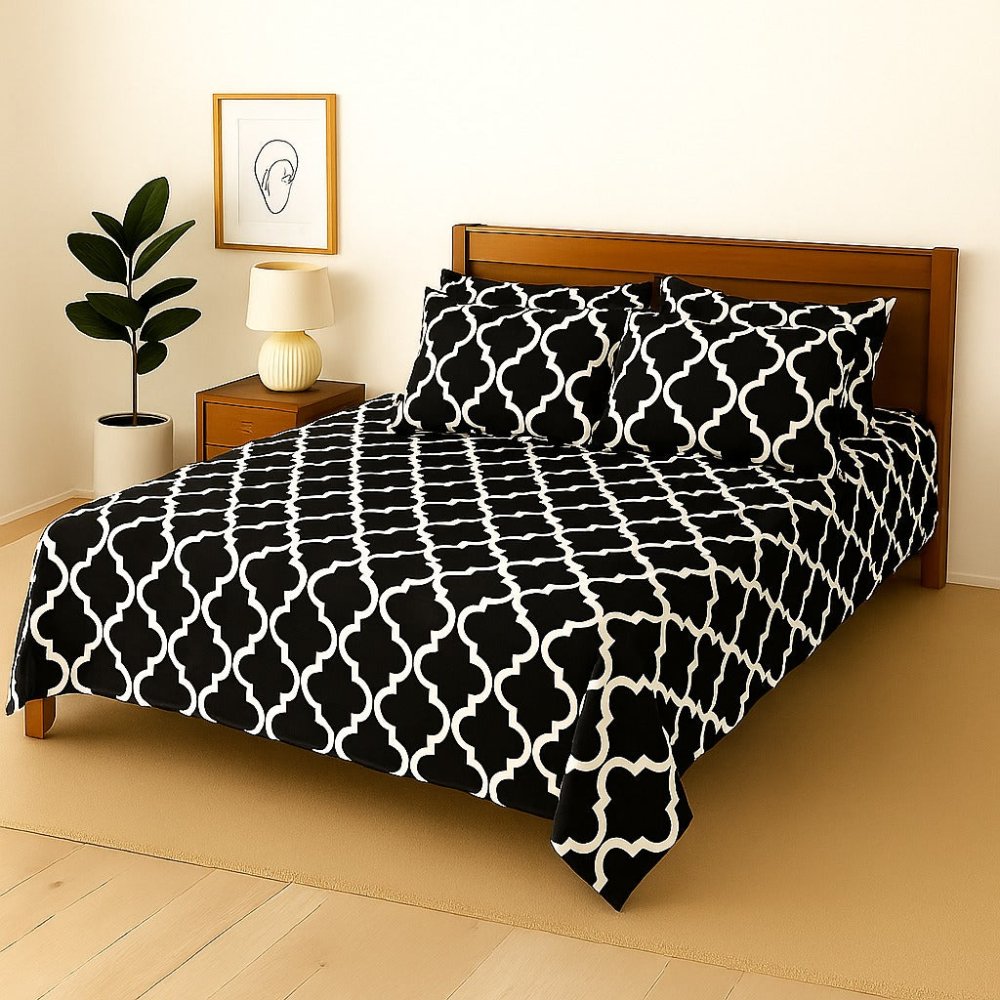 BLACK CHECK- Bedsheet With 4 Pillow Covers - Zaraish.com