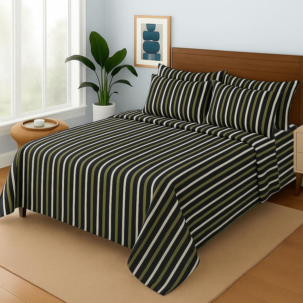 Black Lines- Bedsheet With 4 Pillow Covers - Zaraish.com