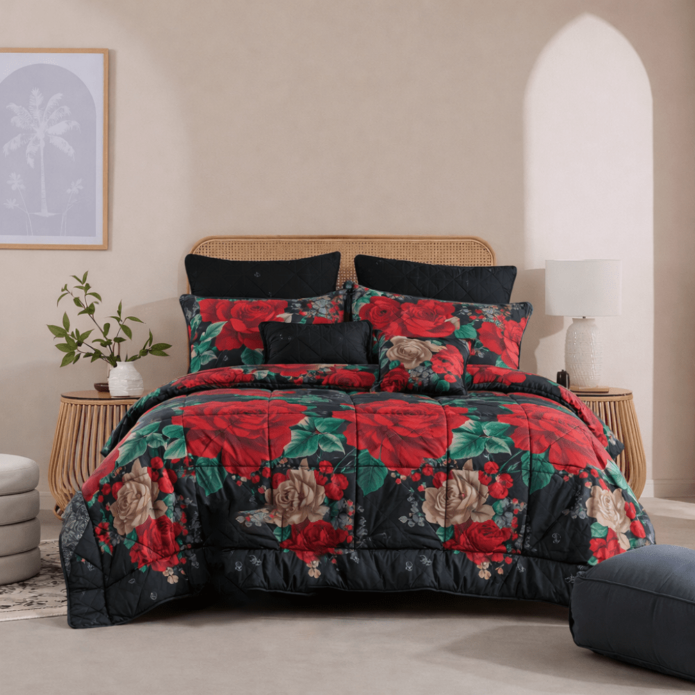 Black Rose - 7pcs PREMIUM Summer Comforter Set (Light Filling) - Zaraish.com