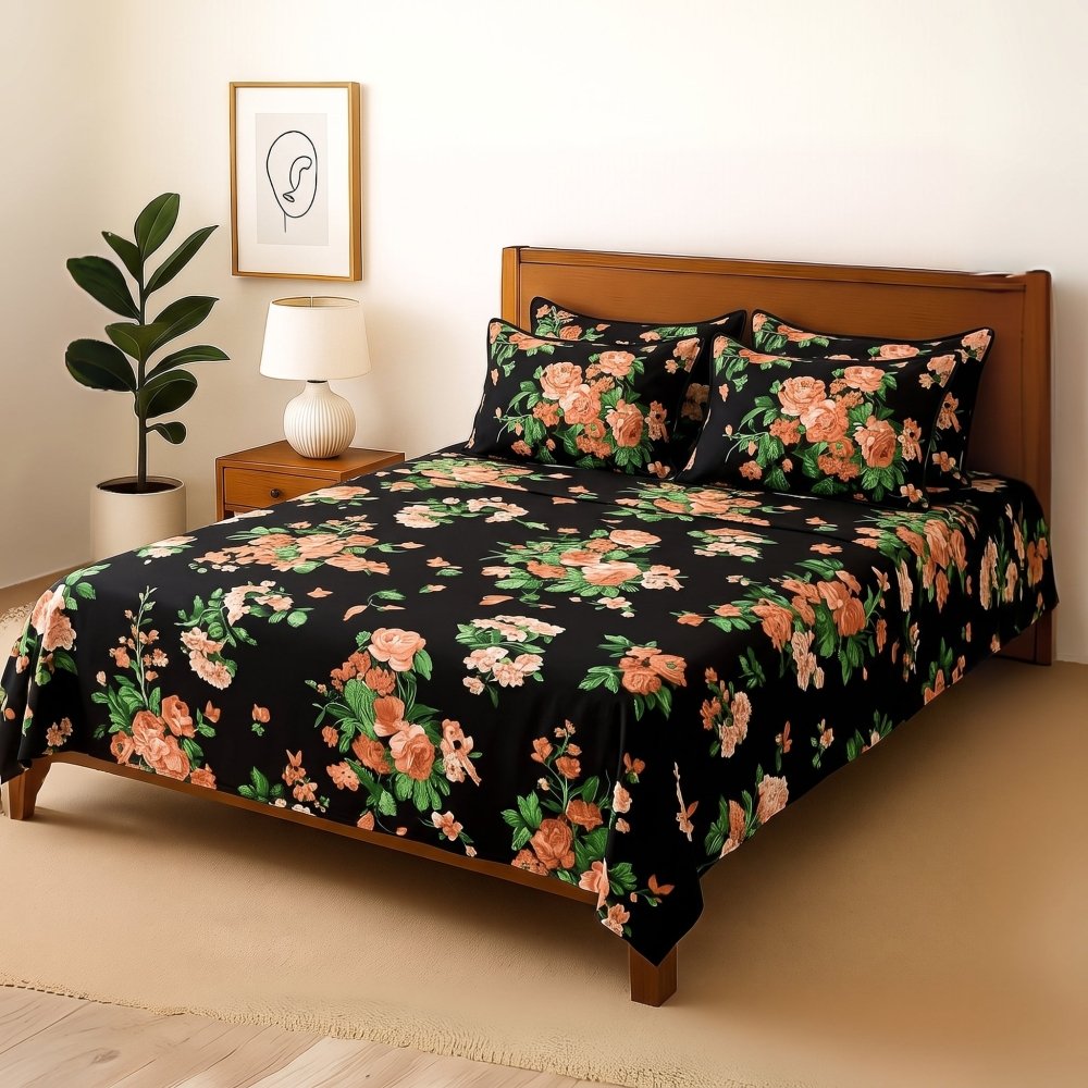 Black Tulip - Bedsheet With 4 Pillow Covers - Zaraish.com