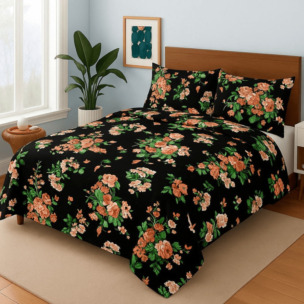 Black Tulip Black Bedspread - 6 Pcs - Zaraish.com