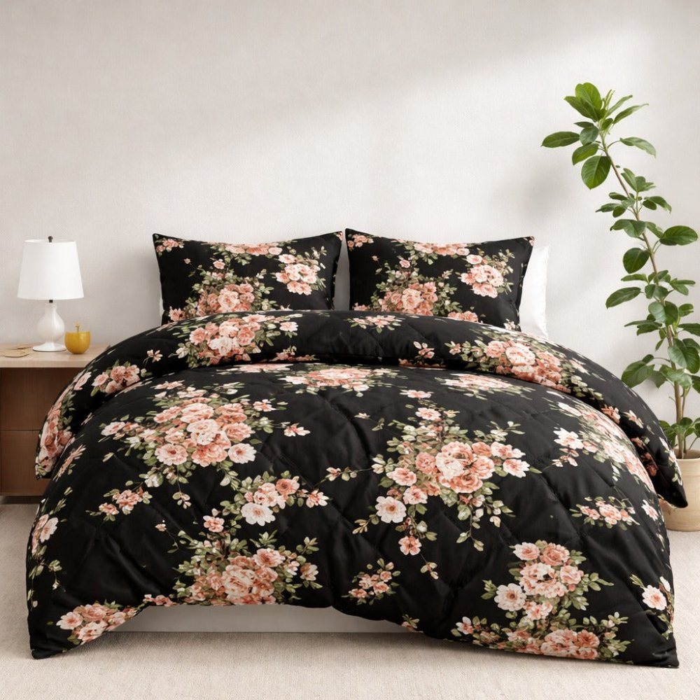 Black Tulips - 6pcs Quilt Cover Set (Without Filling) - Zaraish.com