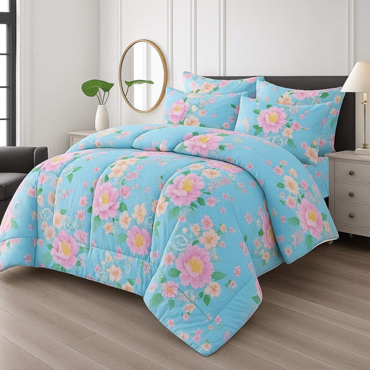 BLUE FLOWERY - WINTER RAZAI Set (HEAVY FILLING) - Zaraish.com