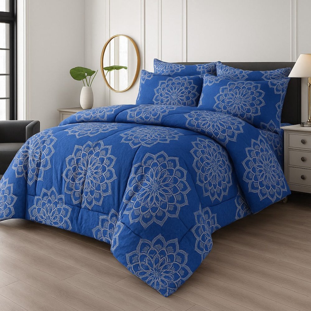 Blue Pyramid - 6pcs Quilt Cover Set (Without Filling) - Zaraish.com
