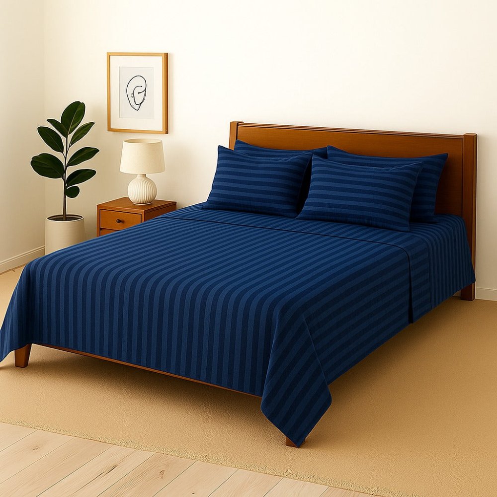 BLUE STRIPE - Bedsheet With 4 Pillow Covers - Zaraish.com