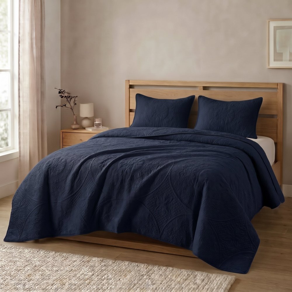 Bluebell Cascade Navy Blue Bedspread - 6 Pcs - Zaraish.com