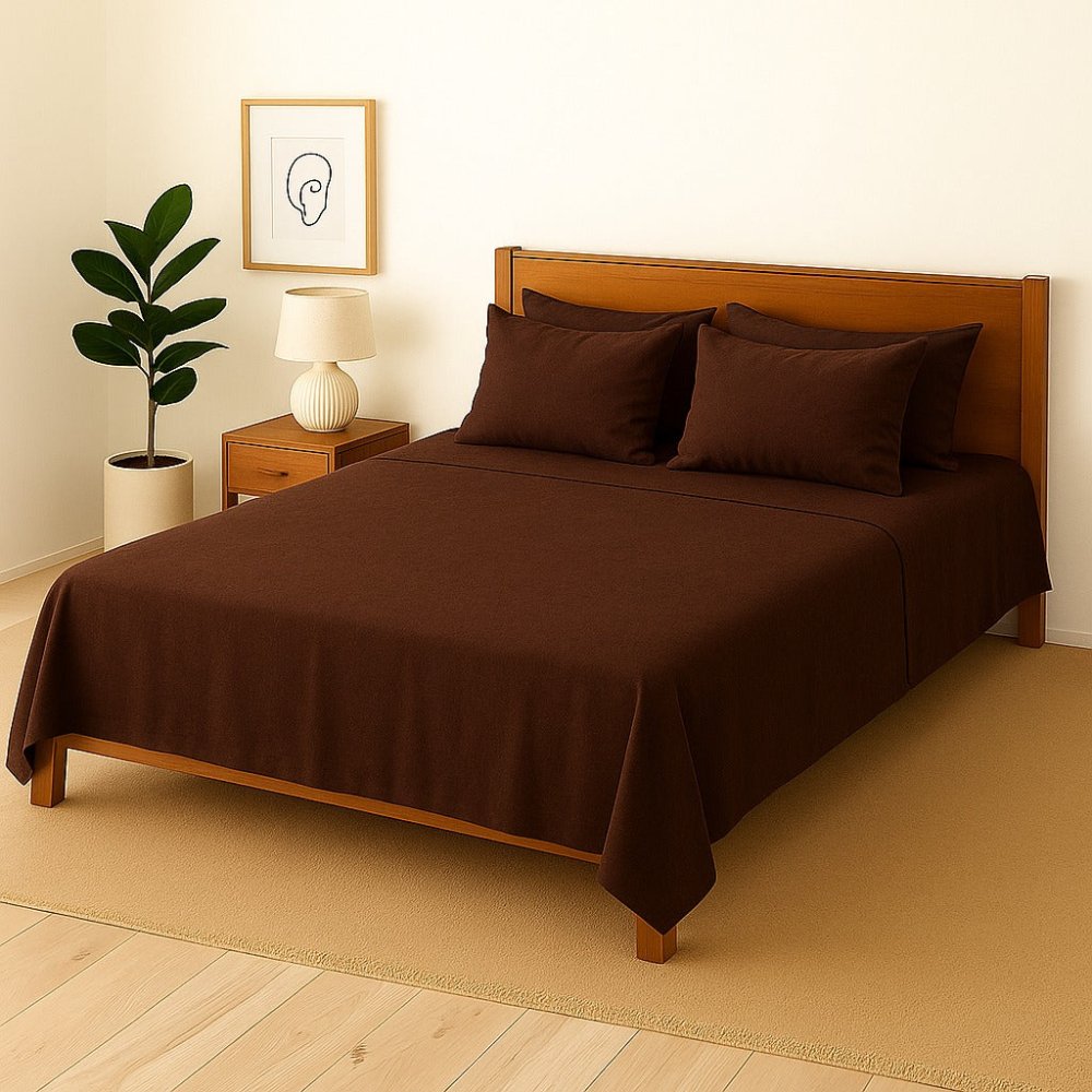 BROWN PLAIN - Bedsheet With 4 Pillow Covers - Zaraish.com