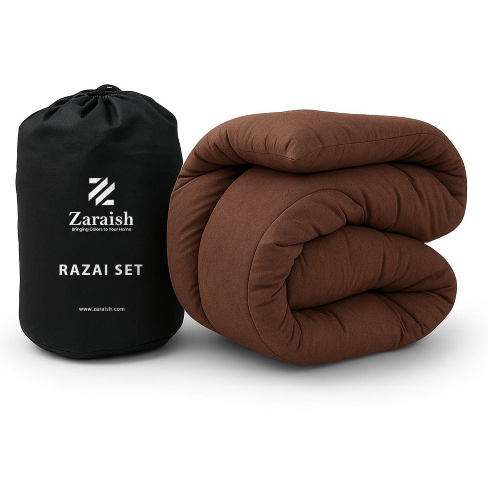 Brown Plain - WINTER RAZAI Set (HEAVY FILLING) - Zaraish.com