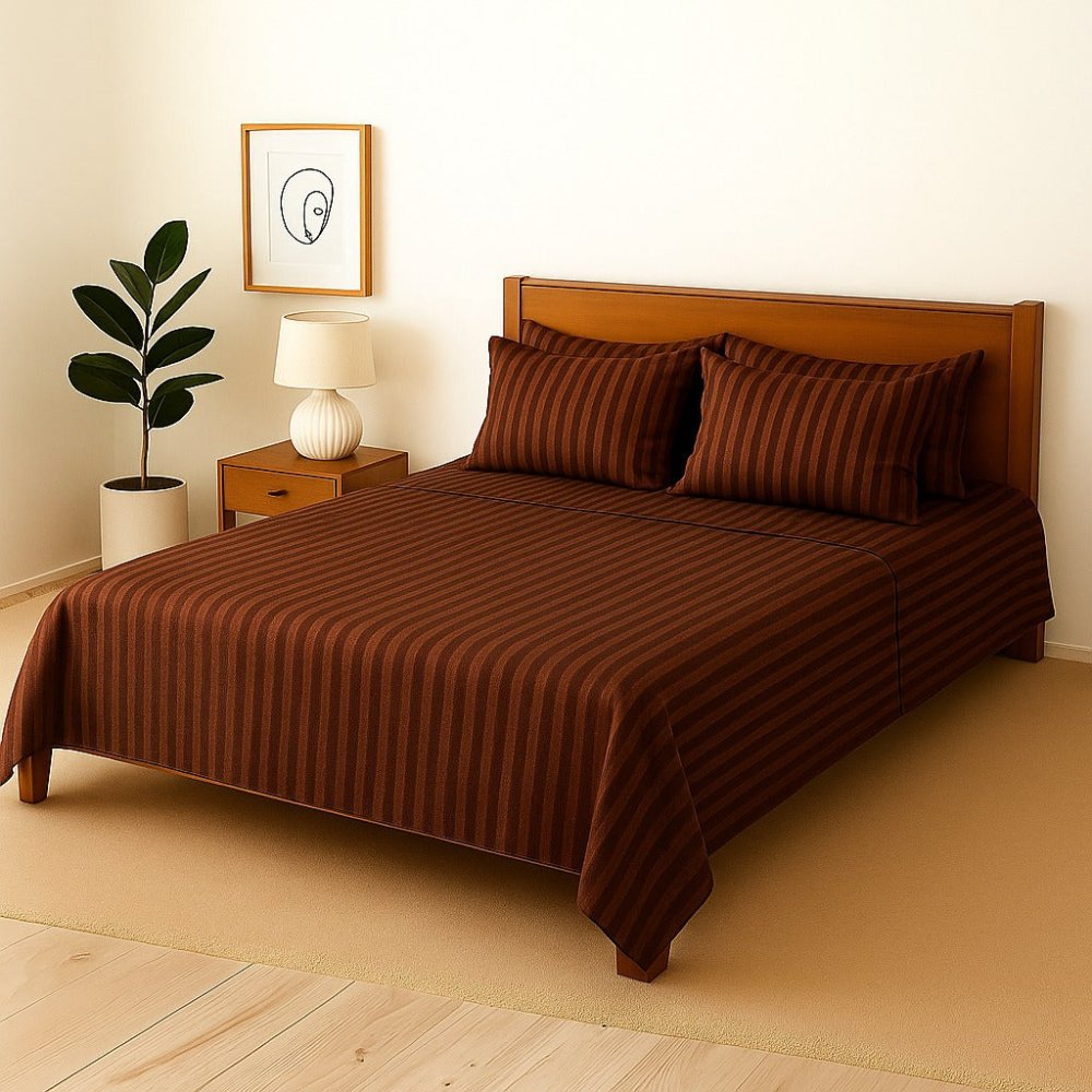 BROWN STRIPE - Bedsheet With 4 Pillow Covers - Zaraish.com
