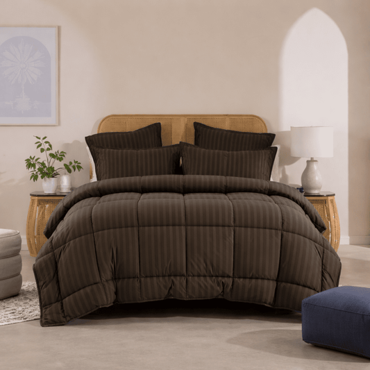 BROWN STRIPE - Premium SUMMER 6pcs Comforter Set (LIGHT FILLING) - Zaraish.com
