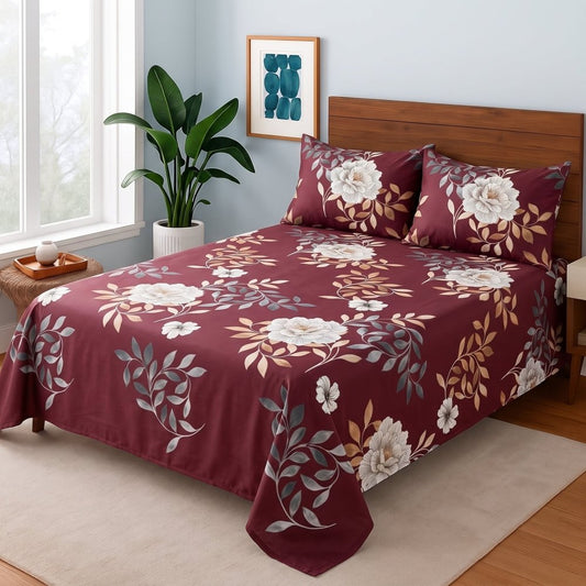Burgundy Botanica - Bedsheet Set - Zaraish.com