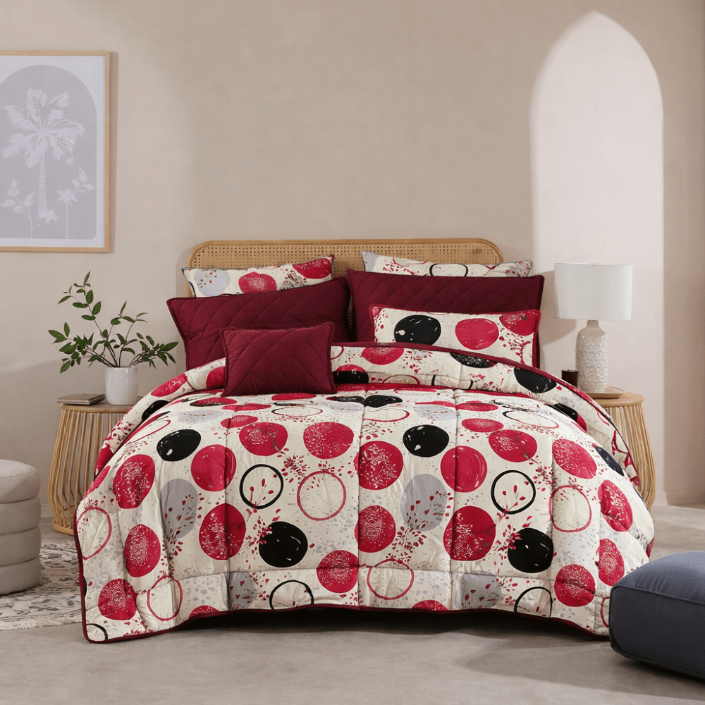Cicular Red - 7pcs PREMIUM Summer Comforter Set (Light Filling) - Zaraish.com