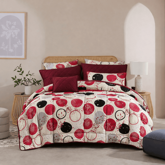 Cicular Red - 7pcs PREMIUM Summer Comforter Set (Light Filling) - Zaraish.com