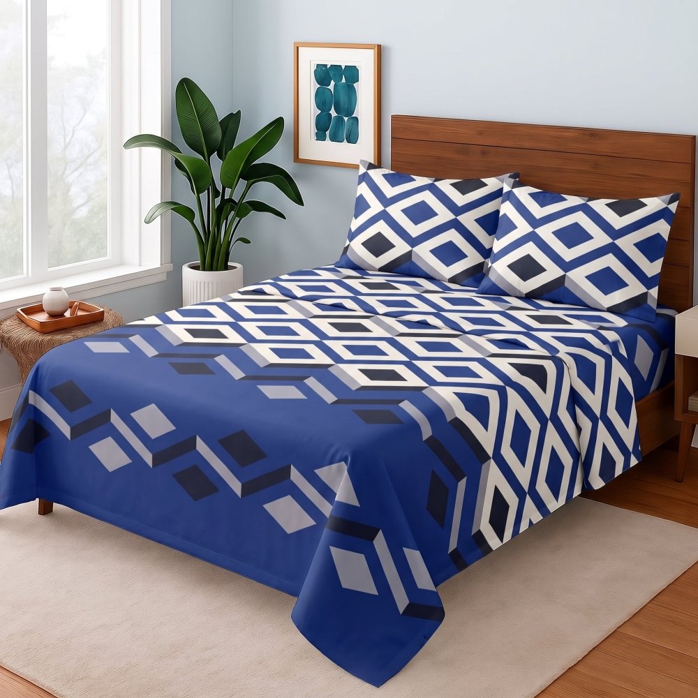 Cobalt Diamond Wave - Bedsheet Set - Zaraish.com