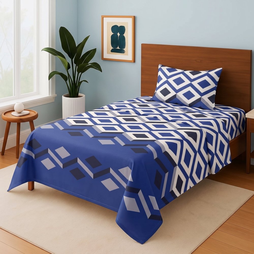 Cobalt Diamond Wave - Single Bedsheet Set - Zaraish.com
