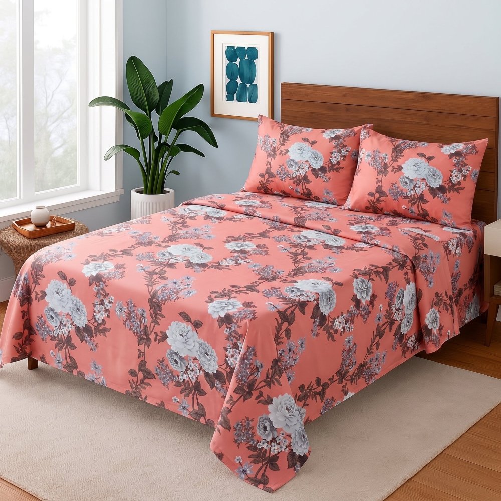 Coral Vintage Rose - Bedsheet Set - Zaraish.com