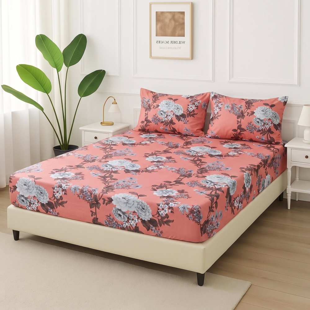 Coral Vintage Rose - Fitted Bedsheet Set - Zaraish.com
