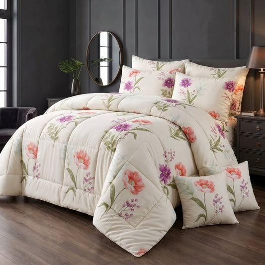 Cream Blossom Tapestry - 8 pcs WINTER RAZAI Set (HEAVY FILLING) - Zaraish.com
