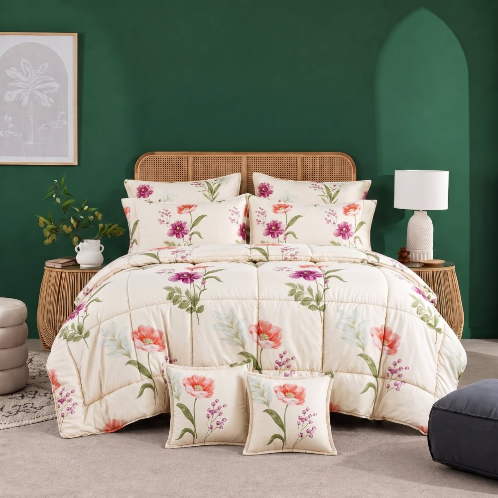 Cream Blossom Tapestry - 8pcs Premium Comforter Set - Zaraish.com