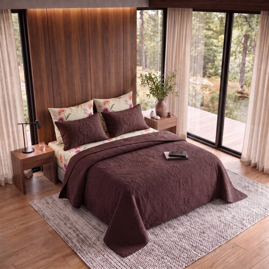 Cream Blossom Tapestry Brown Bedspread - 6 Pcs - Zaraish.com