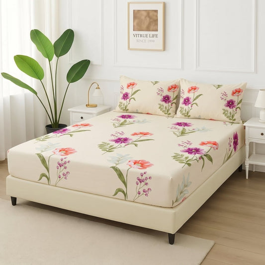 Cream Blossom Tapestry - Fitted Bedsheet Set - Zaraish.com