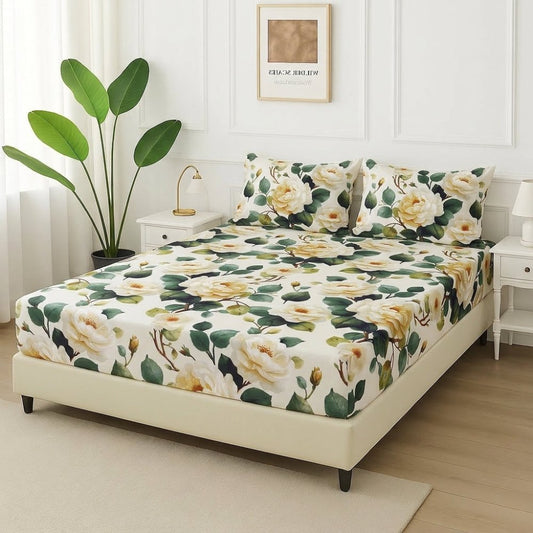 Cream Elegance - Fitted Bedsheet Set - Zaraish.com