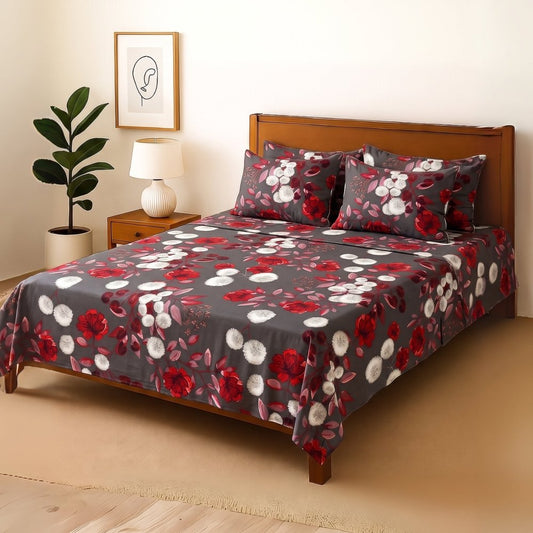 Crimson Dusk - Bedsheet With 4 Pillow Covers - Zaraish.com