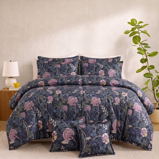 Dark Sapphire Meadow - 8pcs Quilt Cover Set (Without Filling) - Zaraish.com