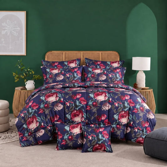 Dark Sapphire Rose - 8pcs Premium Comforter Set - Zaraish.com