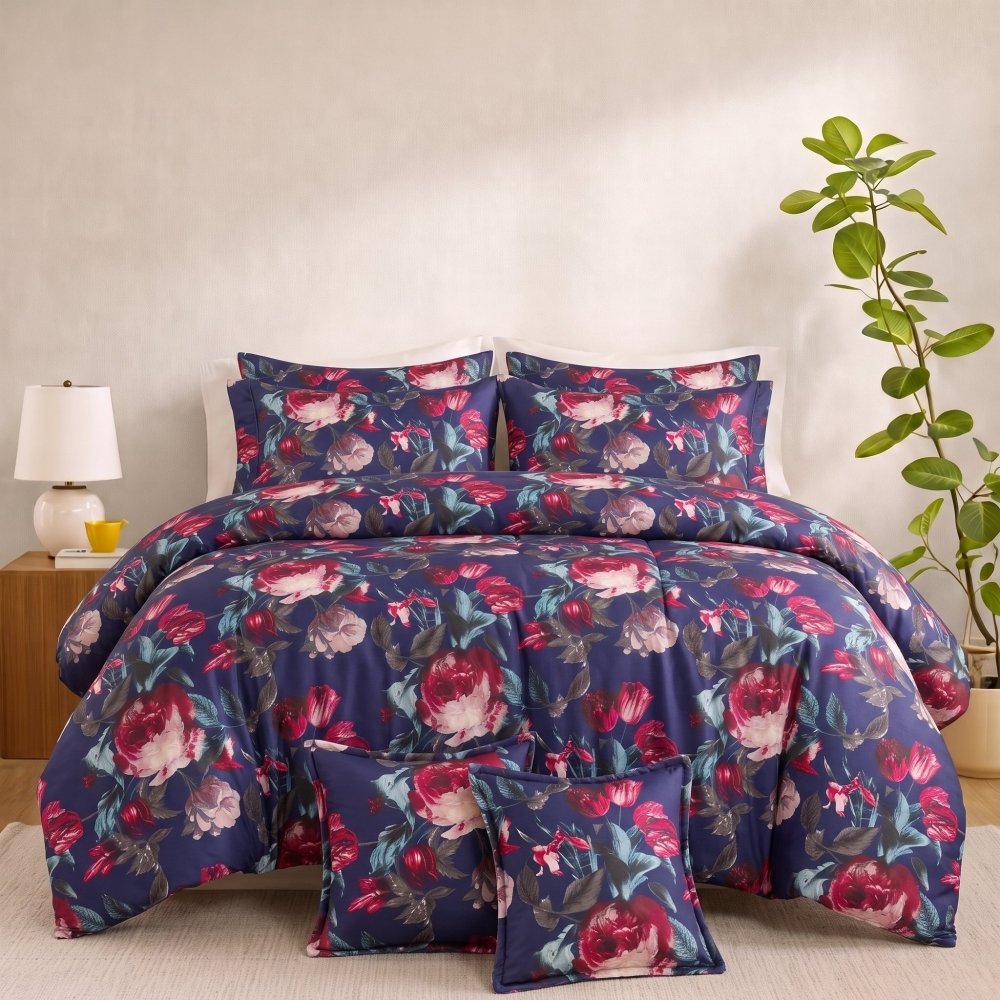Dark Sapphire Rose - 8pcs Quilt Cover Set (Without Filling) - Zaraish.com