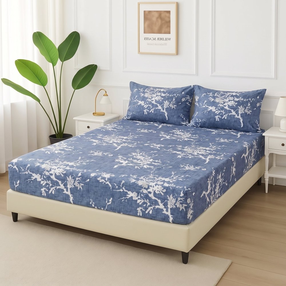 Frosty Blue Branches - Fitted Bedsheet Set - Zaraish.com