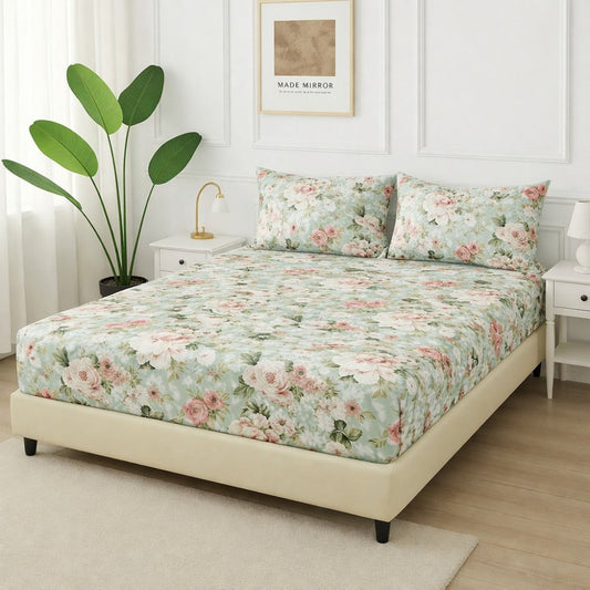 Green FLower - Fitted Bedsheet Set - Zaraish.com