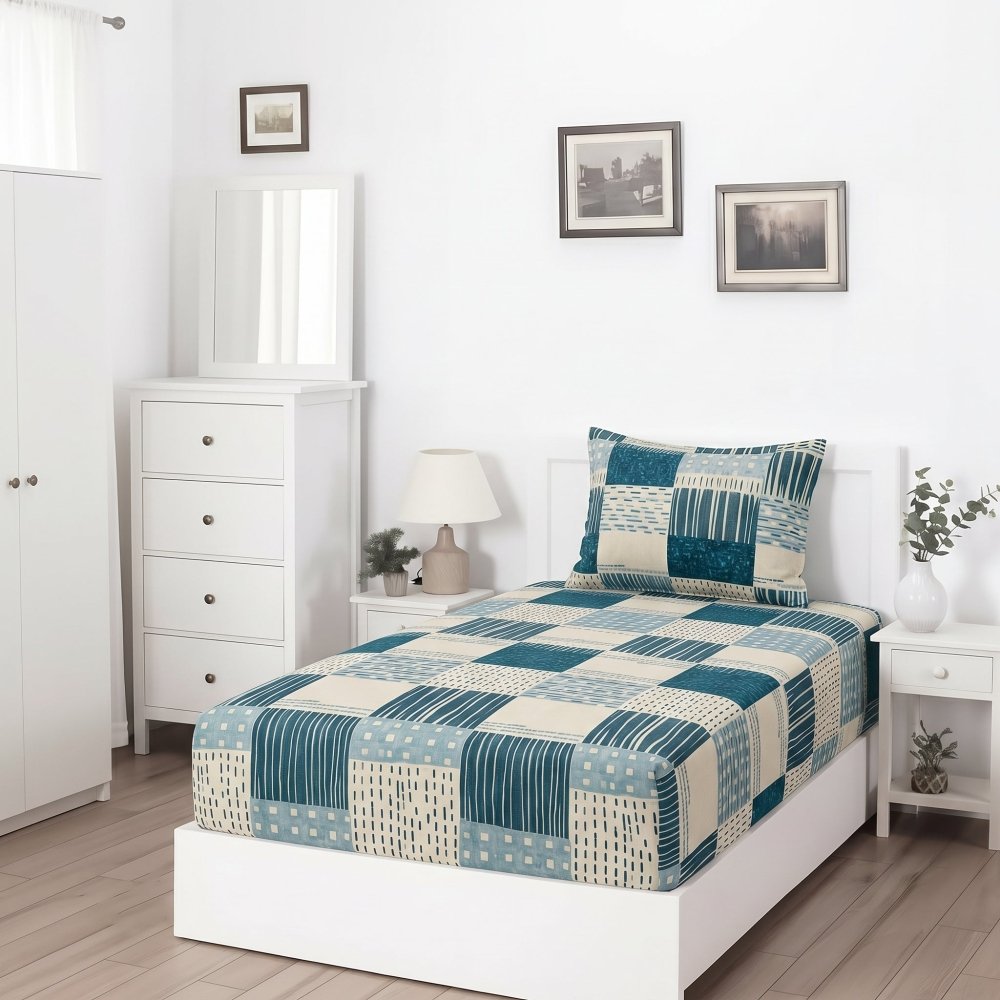 Green Square - SINGLE Fitted Bedsheet Set - Zaraish.com