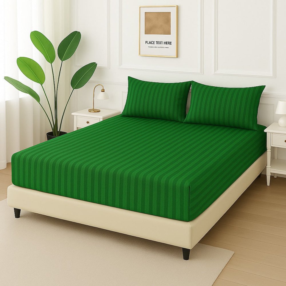 GREEN STRIPES - Fitted Bedsheet Set - Zaraish.com