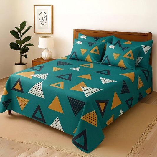 Green Triangle - Bedsheet With 4 Pillow Covers - Zaraish.com