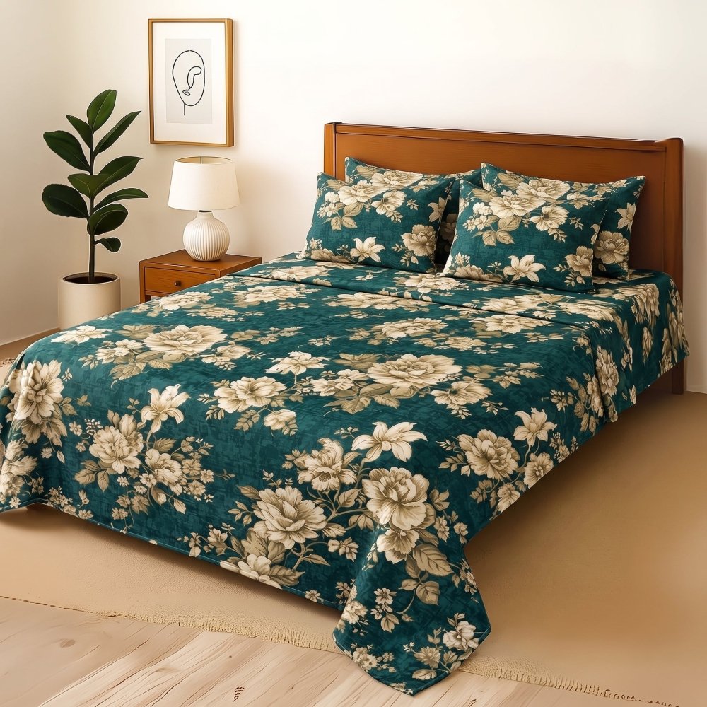 Greeny - Bedsheet With 4 Pillow Covers - Zaraish.com