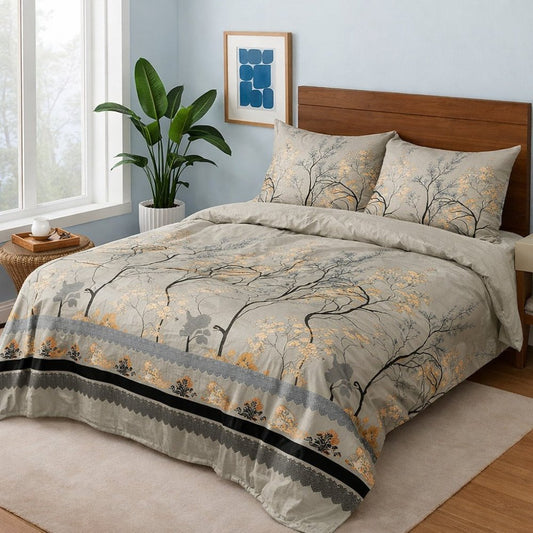 Grey Leaves - Bedsheet Set - Zaraish.com