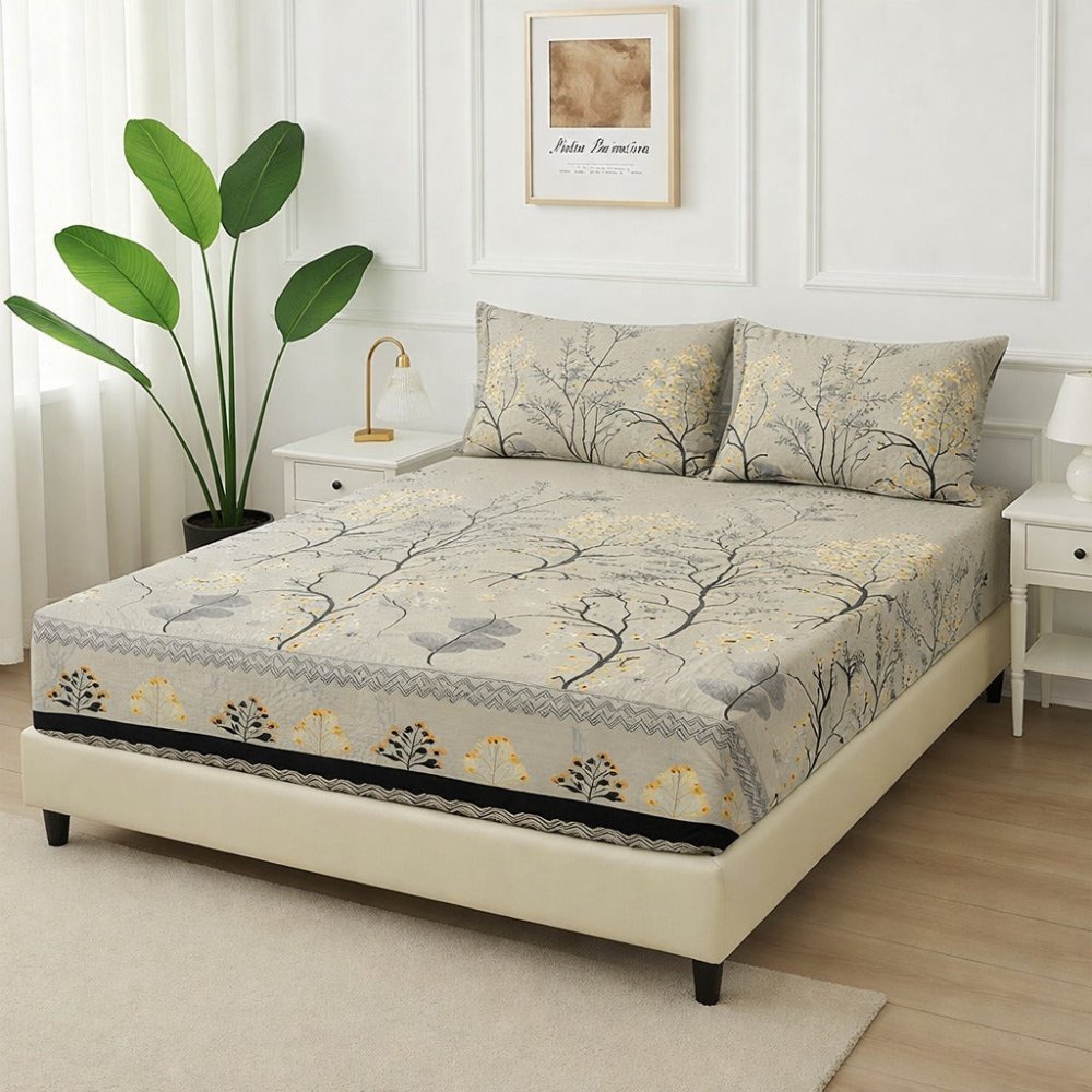 Grey leaves - Fitted Bedsheet Set - Zaraish.com