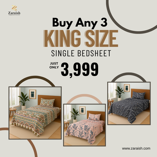Buy any 3 single size bedsheet 3999