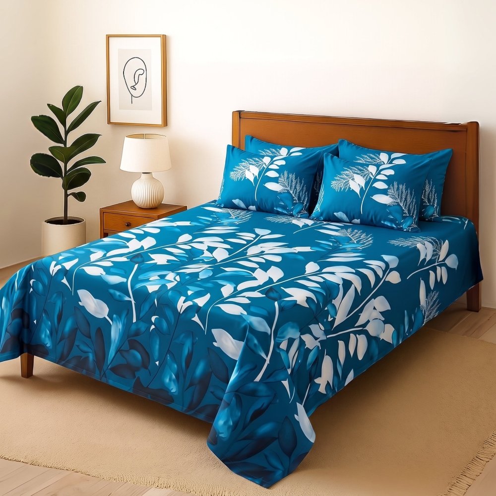 indigo willow - Bedsheet With 4 Pillow Covers - Zaraish.com