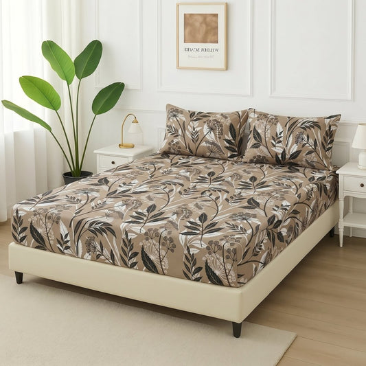 Latte Foliage - Fitted Bedsheet Set - Zaraish.com