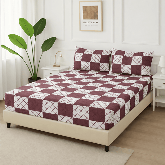 Maroon Check Elegance - Fitted Bedsheet Set - Zaraish.com