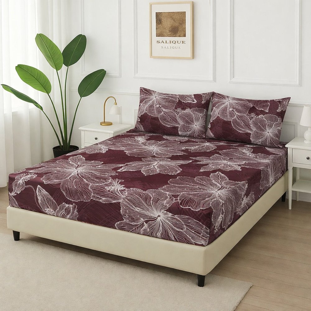 Maroon Flower - Fitted Bedsheet Set - Zaraish.com