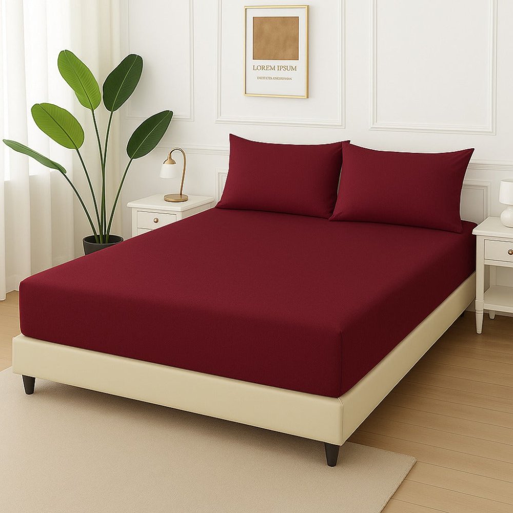 Maroon Plain - Fitted Bedsheet Set - Zaraish.com