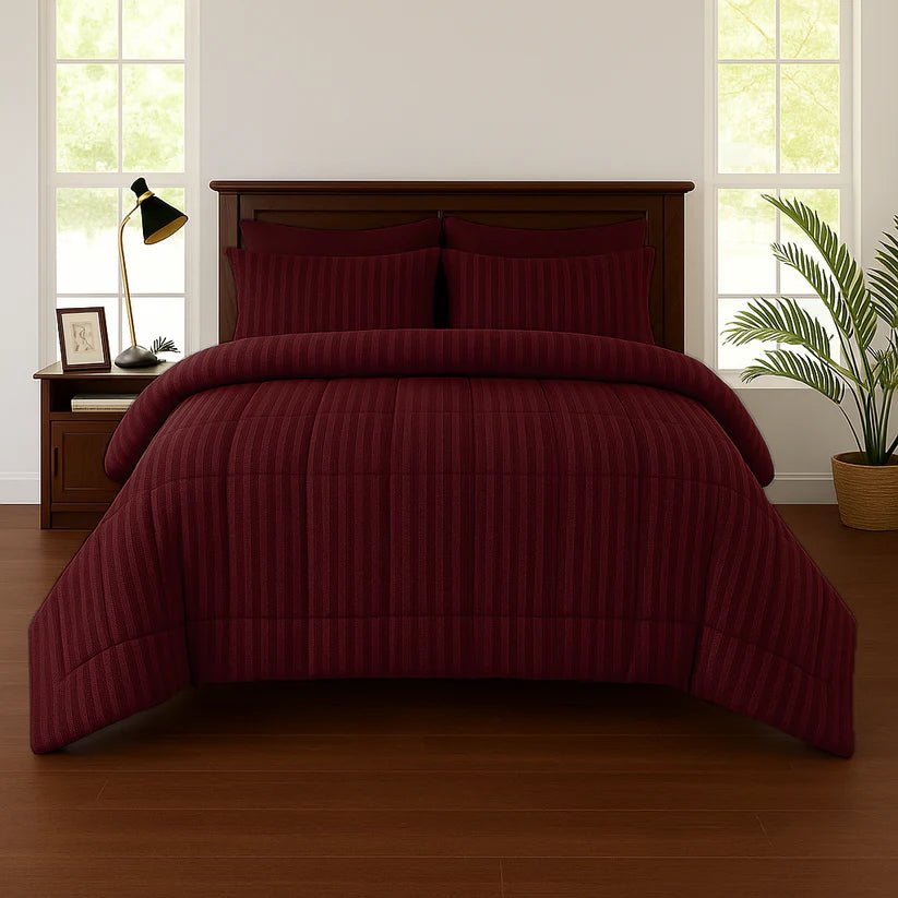 MAROON STRIPE- 6pcs Duvet Cover Set (Without Filling) - Zaraish.com
