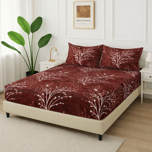 Maroon Tehni - Fitted Bedsheet Set - Zaraish.com
